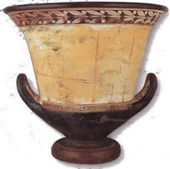 Vaso con raro cratere a fondo bianco con scena teatrale